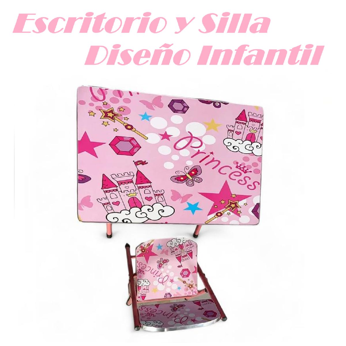 GENERICO - Escritorio y silla Para Niño Castillo -Rosa