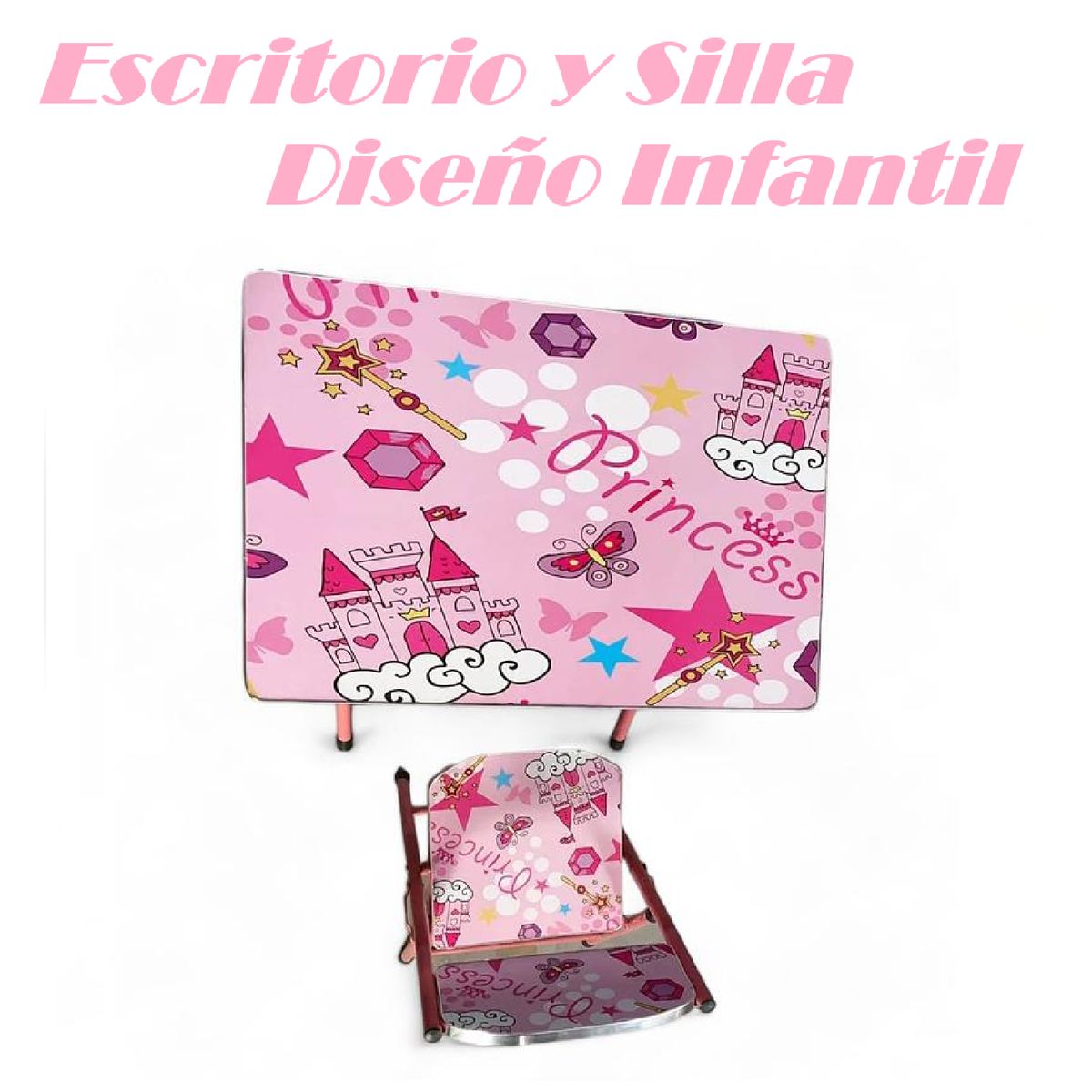 GENERICO - Escritorio y silla Para Niño Castillo -Rosa