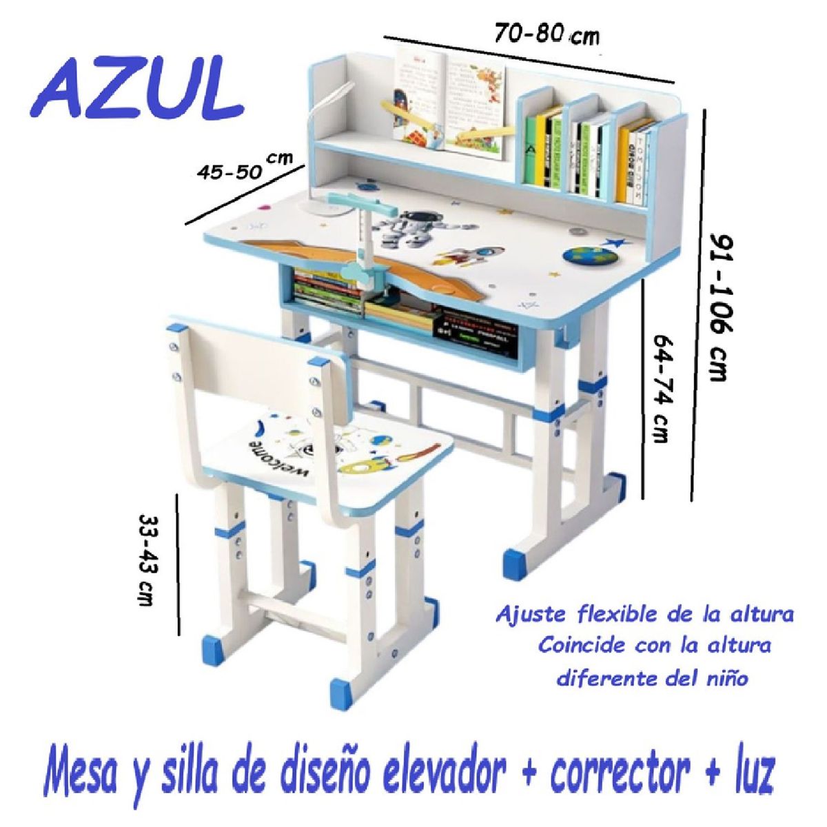 GENERICO - Nuevo Escritorio y silla Para Niño Regulable -Azul