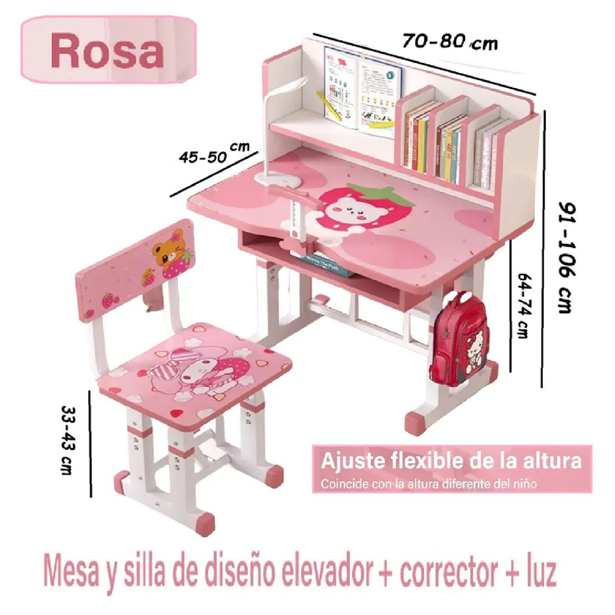 GENERICO - Nuevo Escritorio y silla Para Niño Regulable -Rosado
