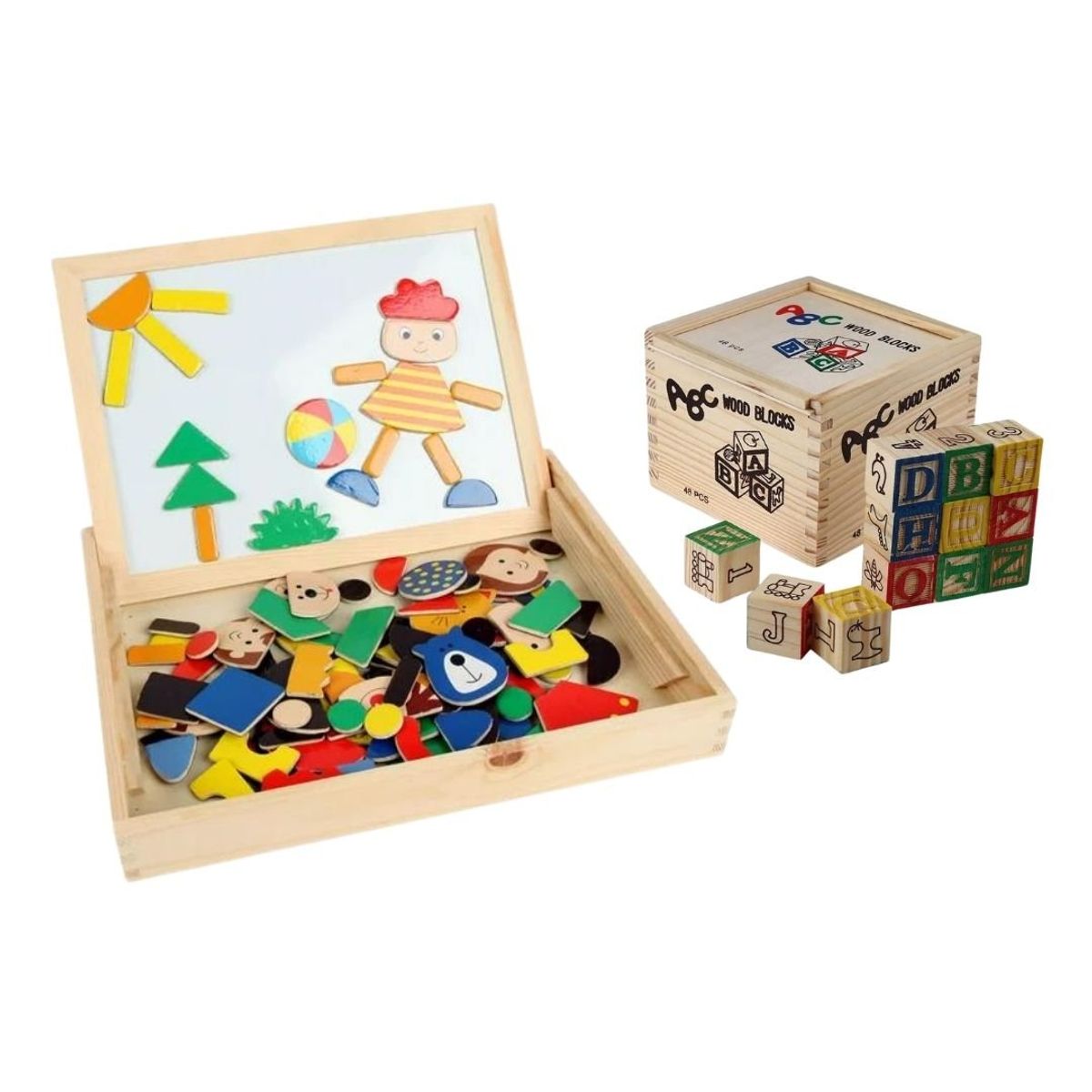 GENERICO - Pizarra Magnética 2en1 Personajes + Cubo ABC 48Pzs