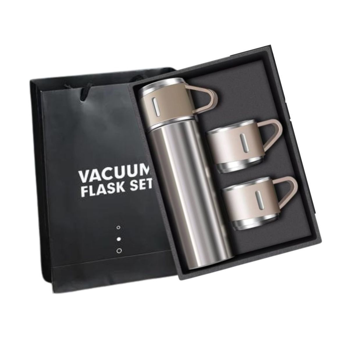 GENERICO - Set Termo Con 3 Tazas Para Bebidas Acero Inoxidable Color Plateado -500 Ml