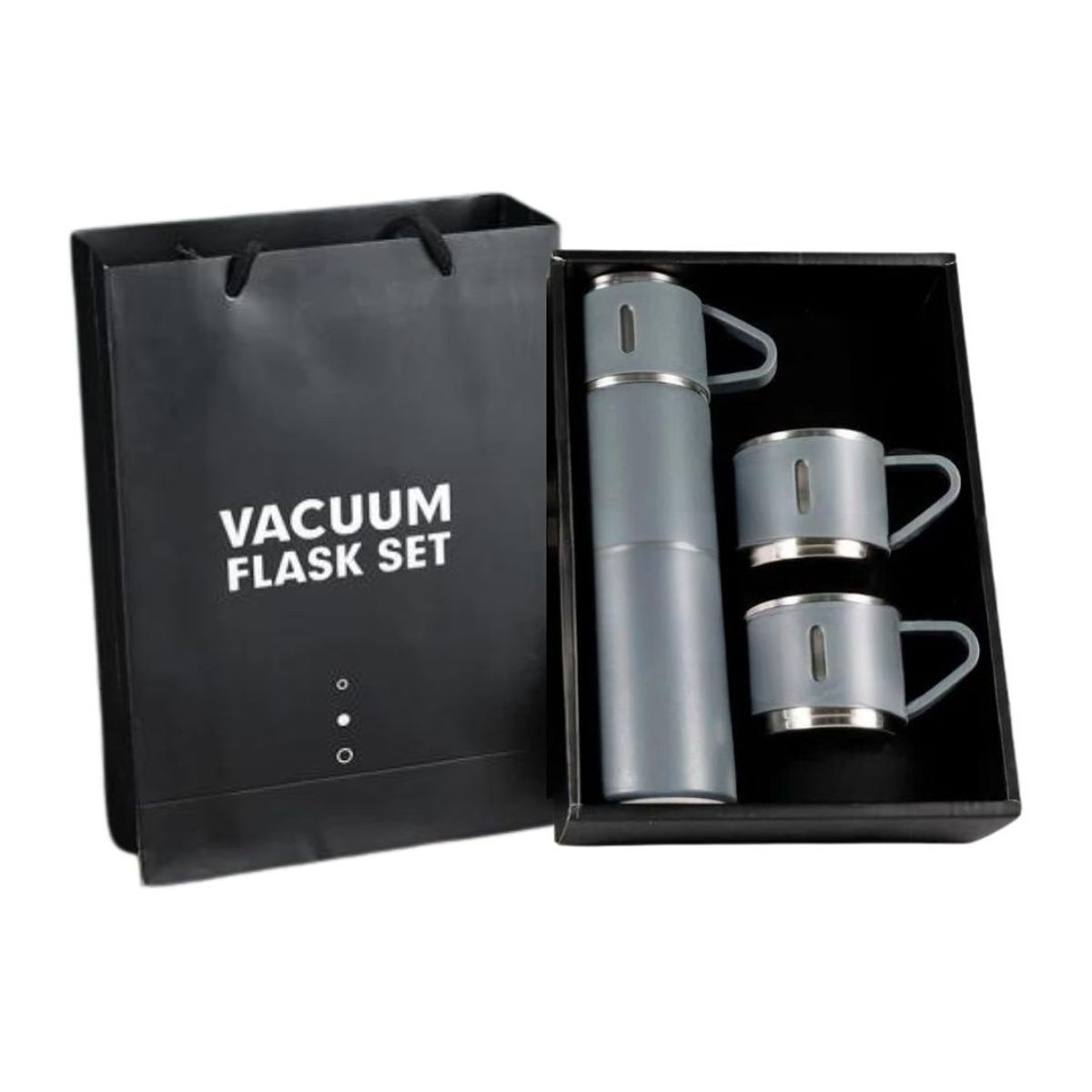 GENERICO - Set Termo + 3Tazas Para Bebidas Acero Inoxidable Color Plomo -500 Ml