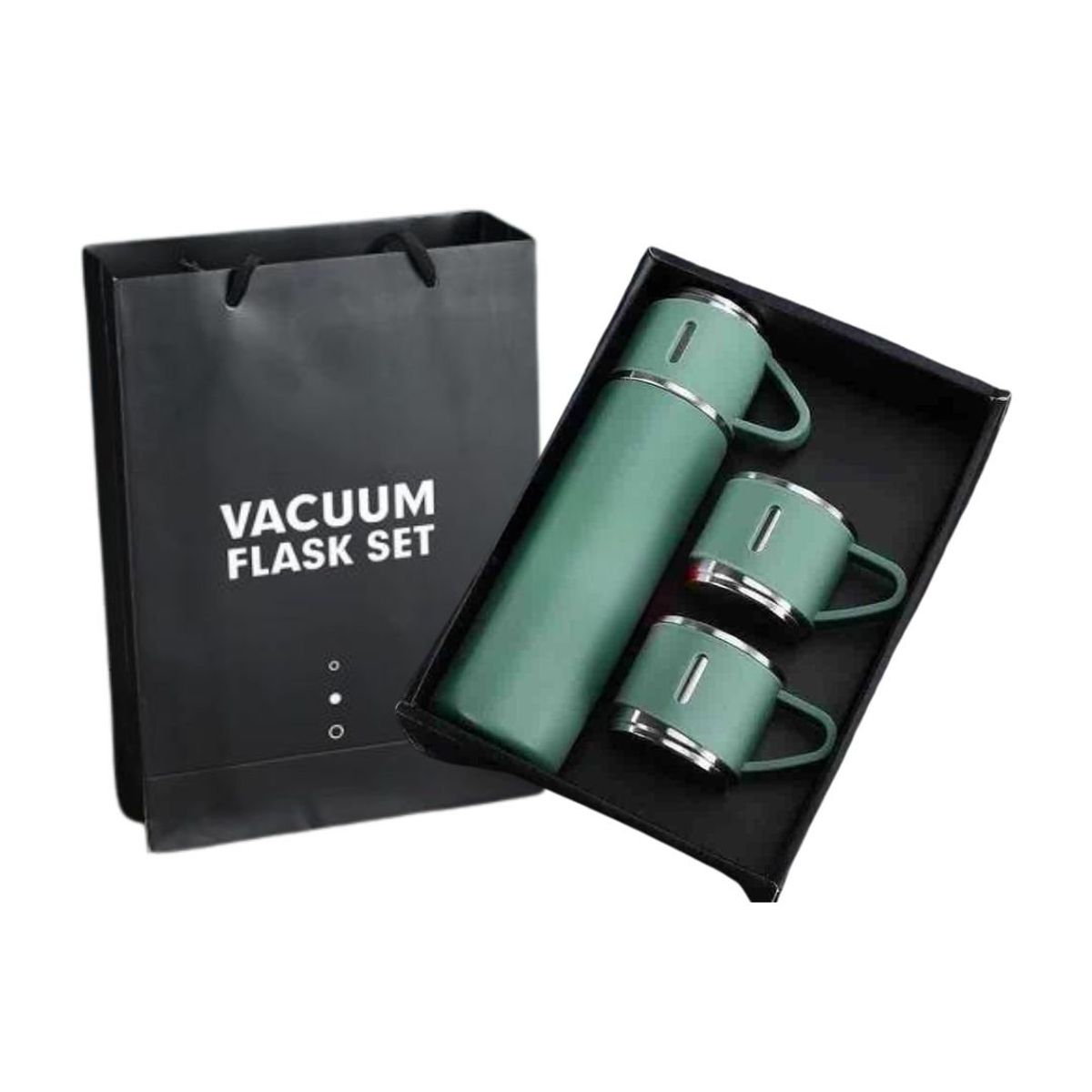 GENERICO - Set Termo +3Tazas Para Bebidas Acero Inoxidable Color Verde -500 Ml