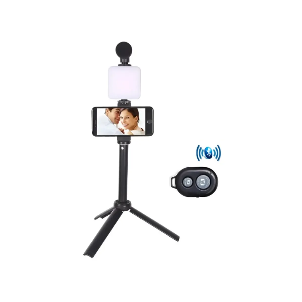 SEISA - Kit Estabilizador para Teléfono Trípode Micrófono Luz Led recargable