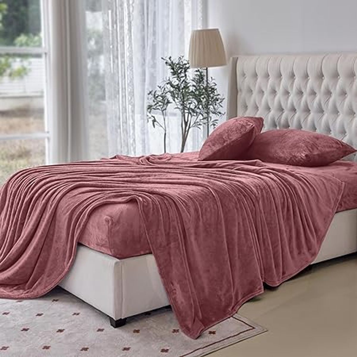 GENERICO - Juego de sábanas en felpa suave de 3 piezas plaza y media palo rosa