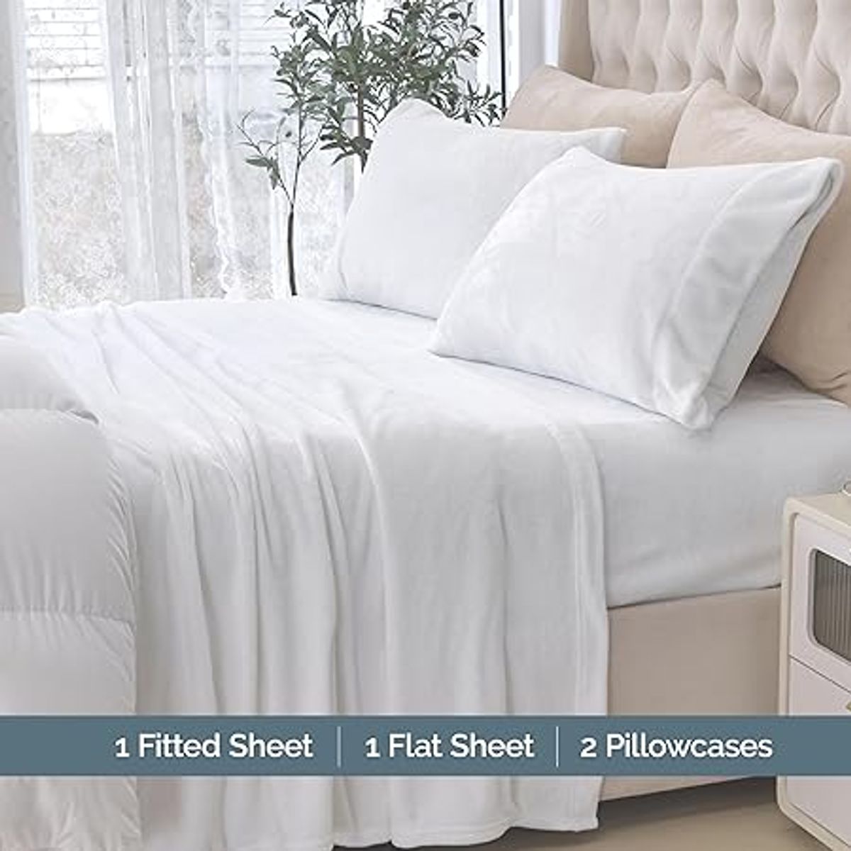 GENERICO - Juego de sábanas en felpa suave de 3 piezas plaza y media blanco