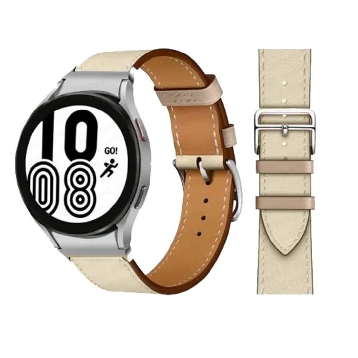 GENERICO - Correa de Cuero Auténtico para Samsung Galaxy Watch 4-5-5Pro-6  Beige