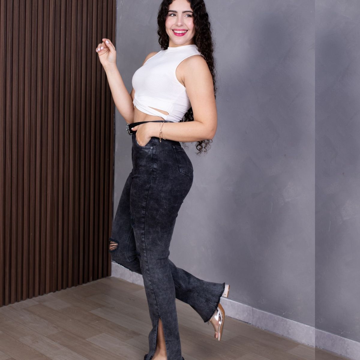 BENCUS JEANS - Pantalón Flare Jeans Mujer Coffee