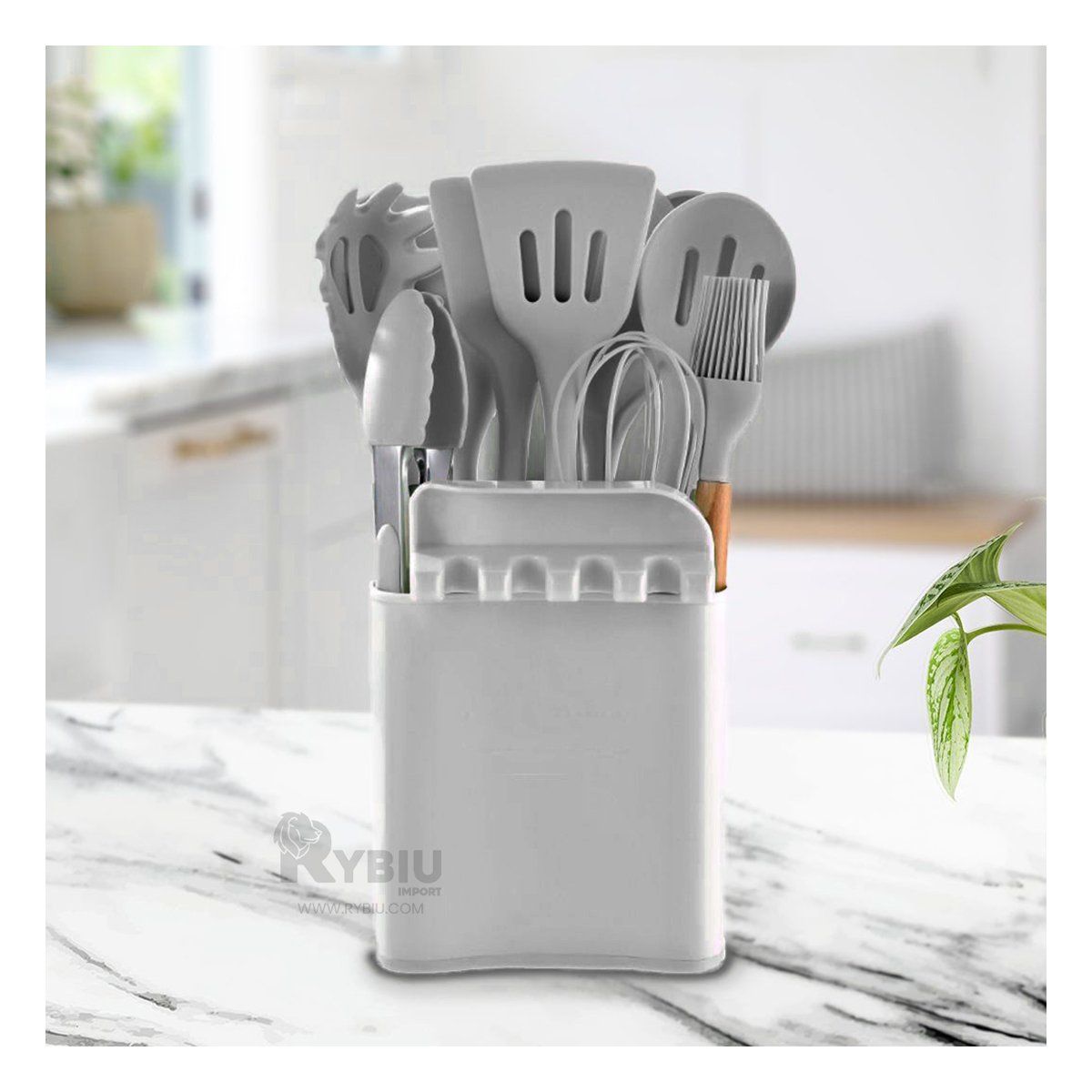 RYBIU IMPORT - Set de 11 Cucharones con Posa Cucharon en Color Plomo