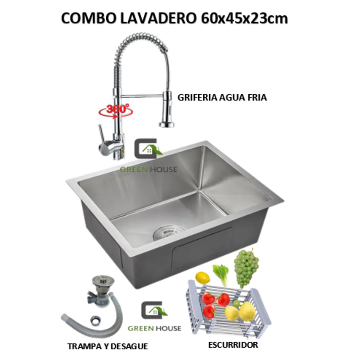 GENERICO - COMBO DE LAVADERO CDO 60x45x23cm  + GRIFERIA  AGUA FRIA