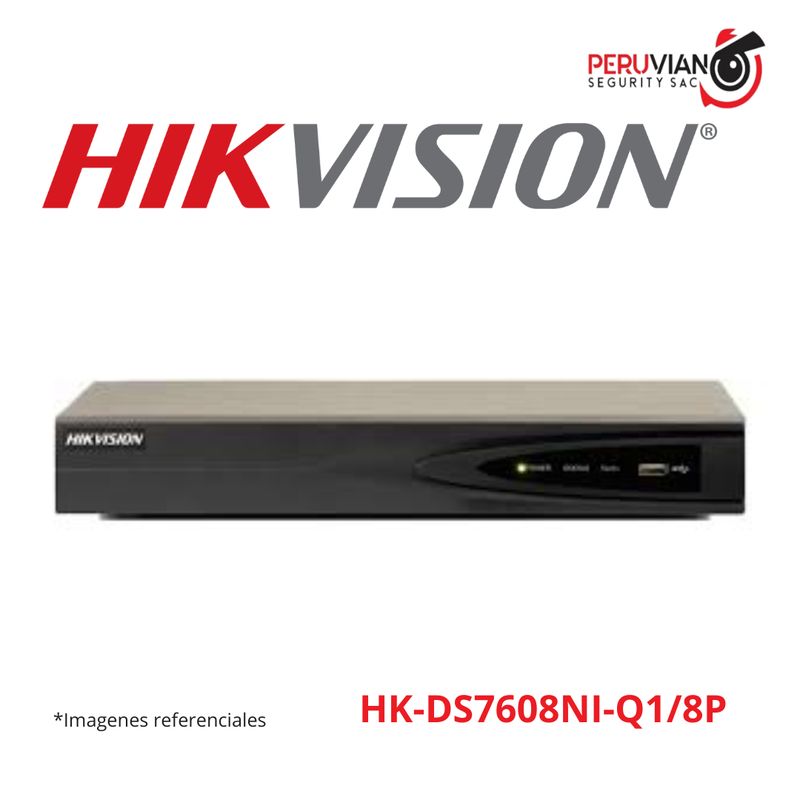 HIKVISION - NVR 8CH POE. Hasta 8Mp. Soporta 1HDD(6TB)  HK-DS7608NI-Q1/8P