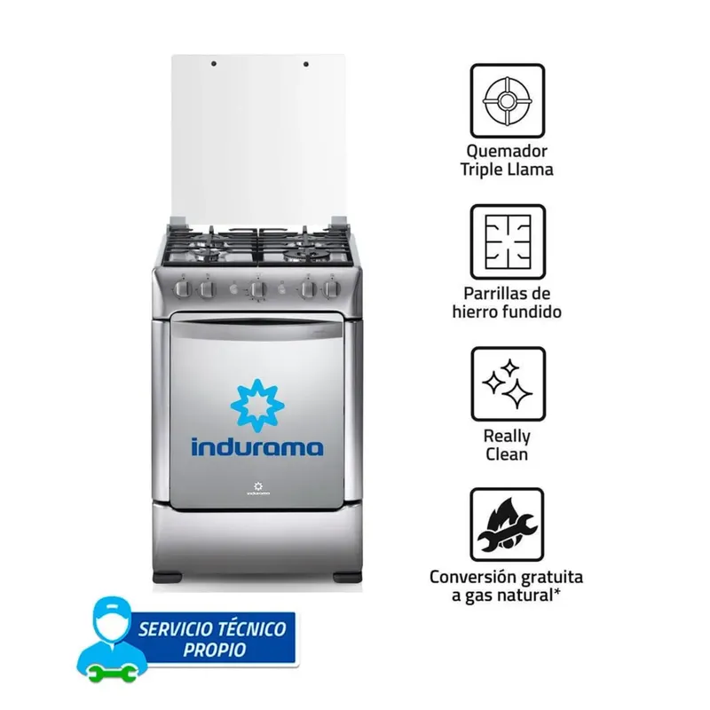 INDURAMA - Cocina a Gas Indurama 4 Hornillas Granada Zafiro Croma