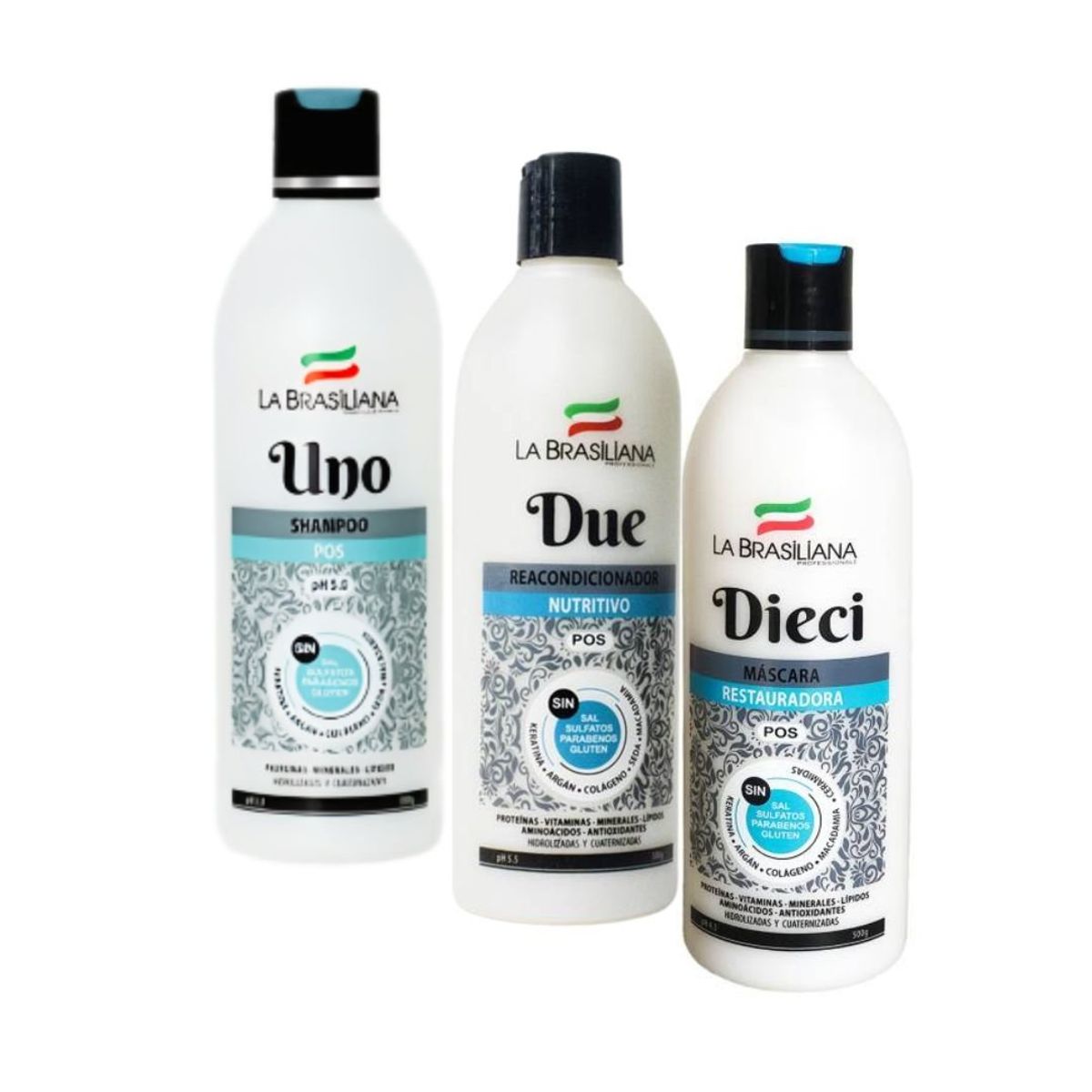 LA BRASILIANA - Shampoo Uno + Acondicionador Due + Máscara Intensiva La Brasiliana