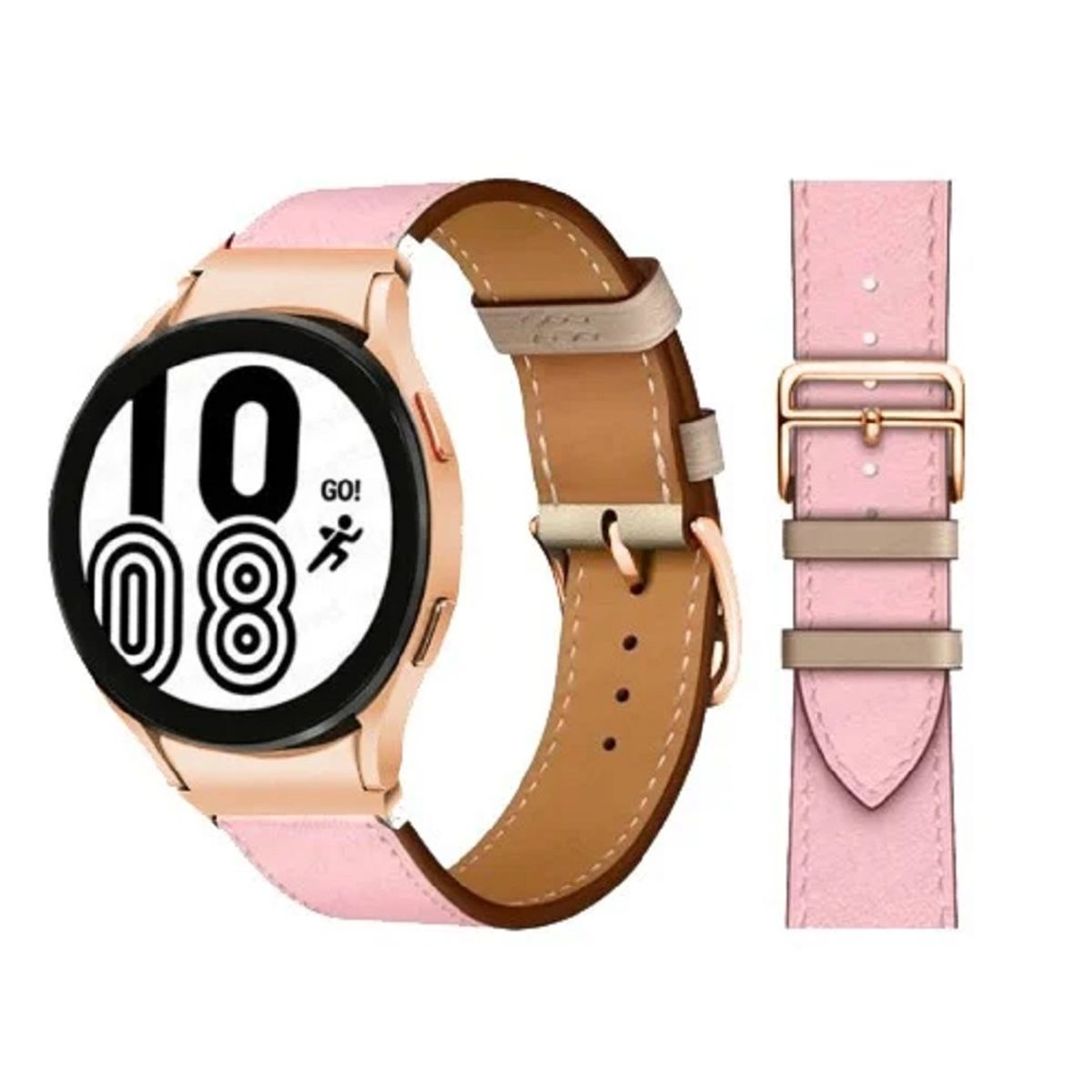 GENERICO - Correa de Cuero Auténtico para Samsung Galaxy Watch 4-5- 5Pro-6  Rosa