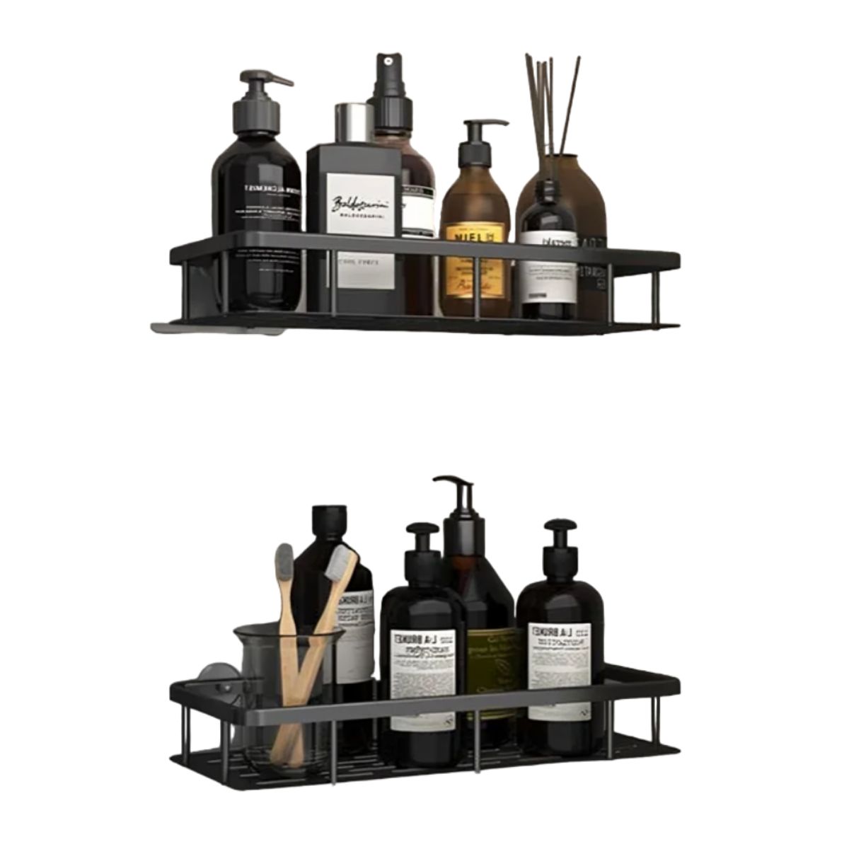 GENERICO - Kit x2 Repisas Rectangular De Aluminio Para Baño - Negro