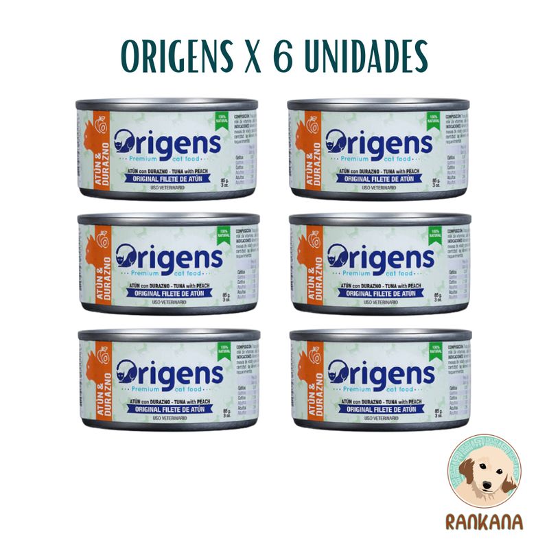 ORIGENS - ALIMENTO HÚMEDO ORIGENS X 85 GR ATUN Y DURAZNO / 6 UNIDADES