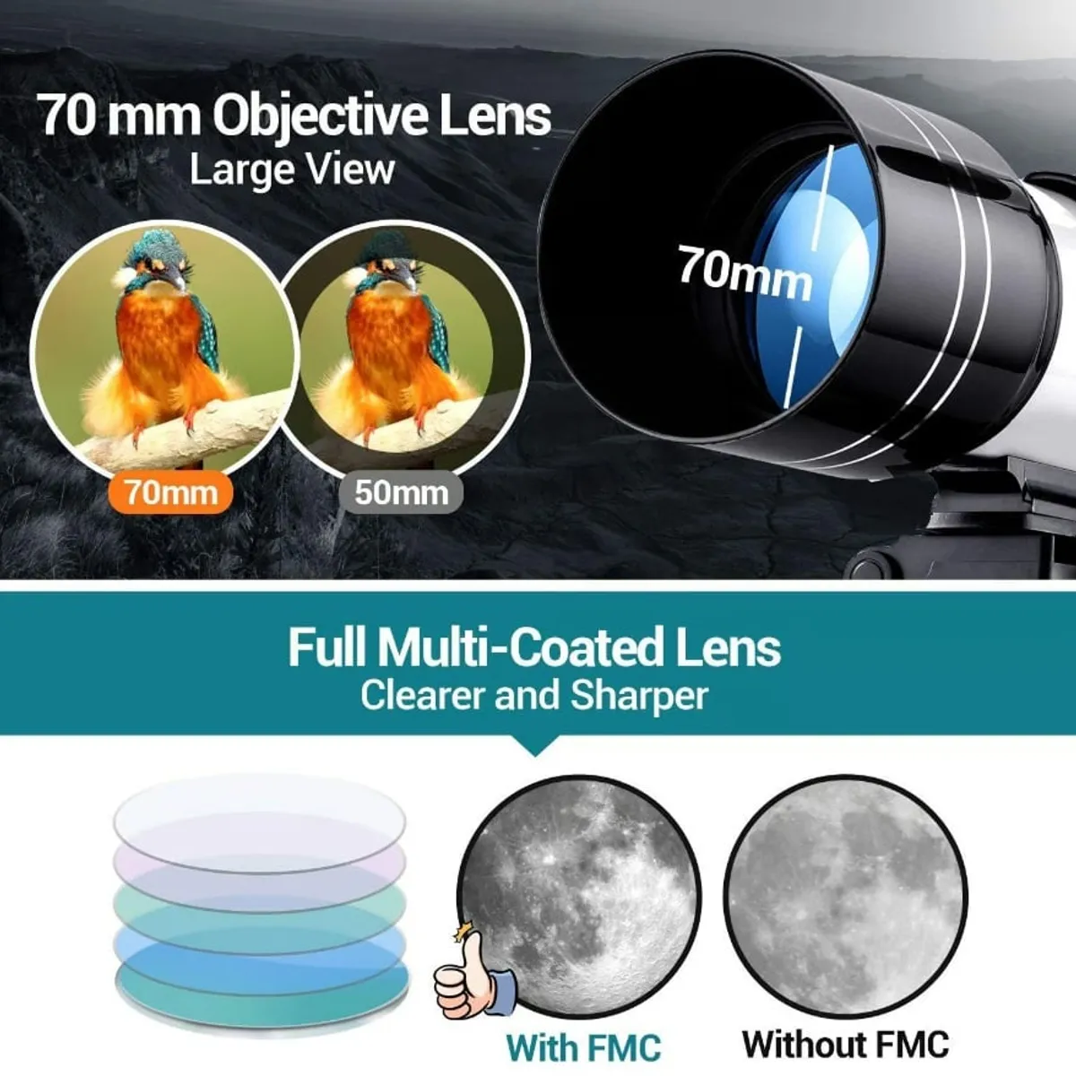 GENERICO - Telescopio Astronomico Lunar Optico Refractor F30070 + Tripode