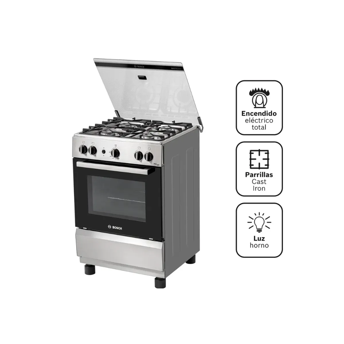 BOSCH - Cocina Bosch PRO425 MAX a Gas de Pie 24" 4 Hornillas Acero Inoxidable