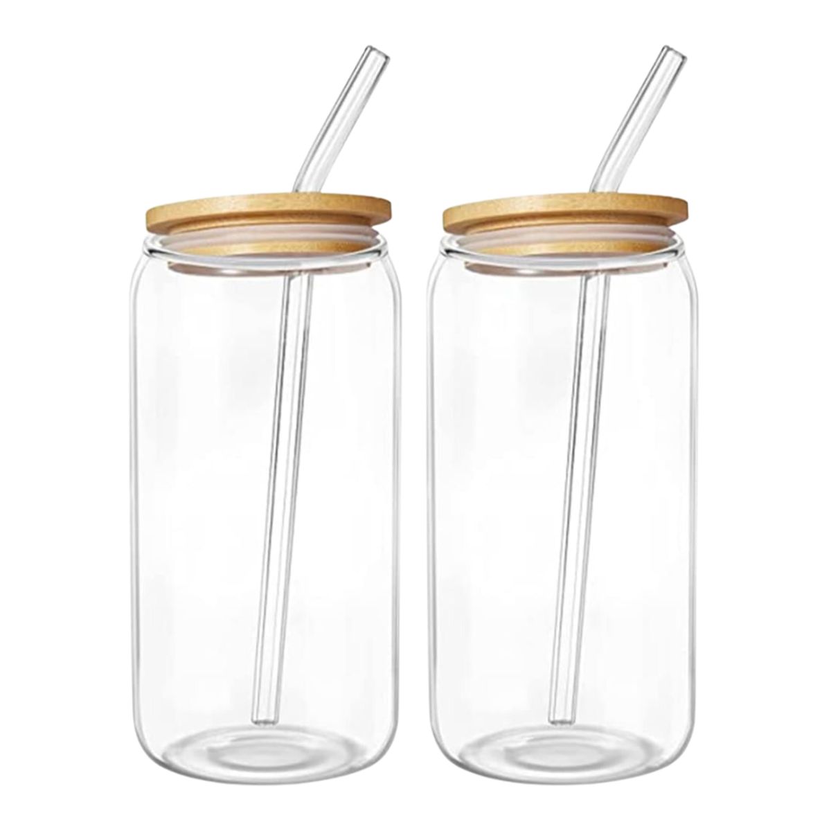 HYGGE - Set de 2 Vasos de Vidrio con Tapa de Bambú y Sorbete