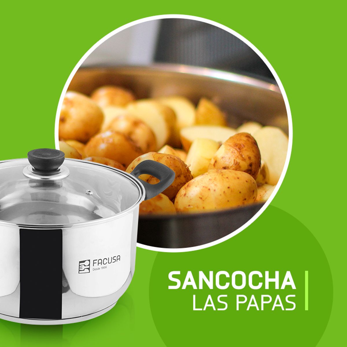 FACUSA - Juego de Ollas con tapa de vidrio + Tetera Acero Inoxidable 7 piezas