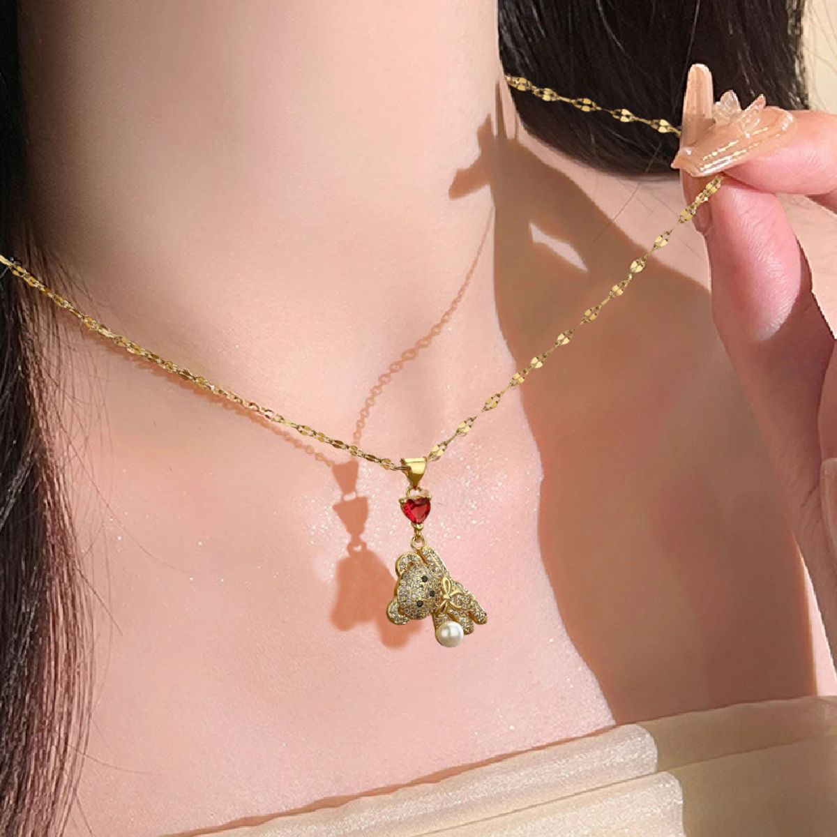 NO LOGO - Collar De Dama Osito Corazon De Circonia Regalo Especial