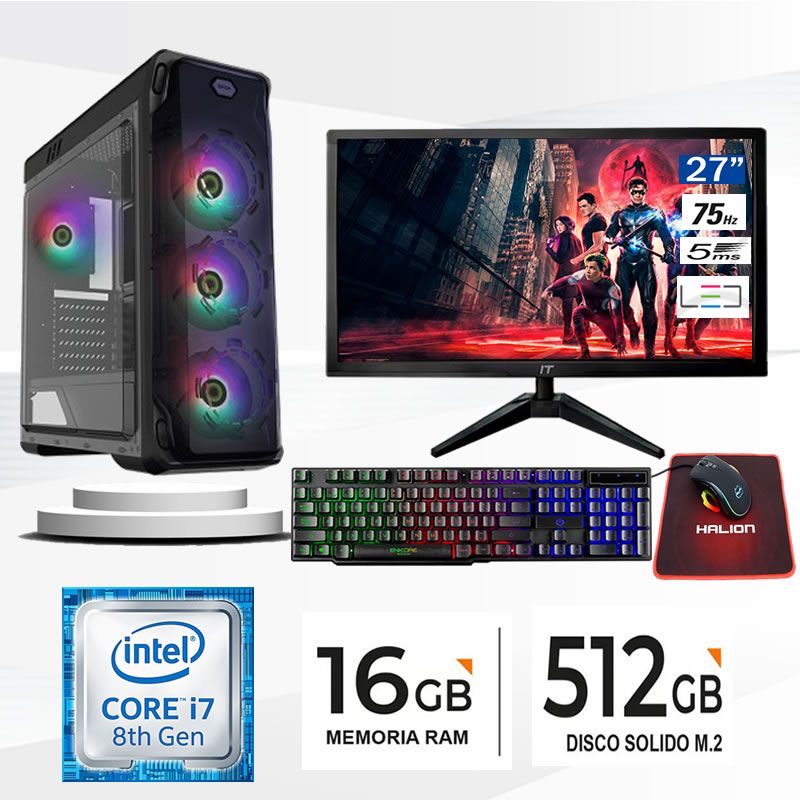 Computadora core i7 8700 ram 16 gb ssd 512 M.2  monitor 27 FHD