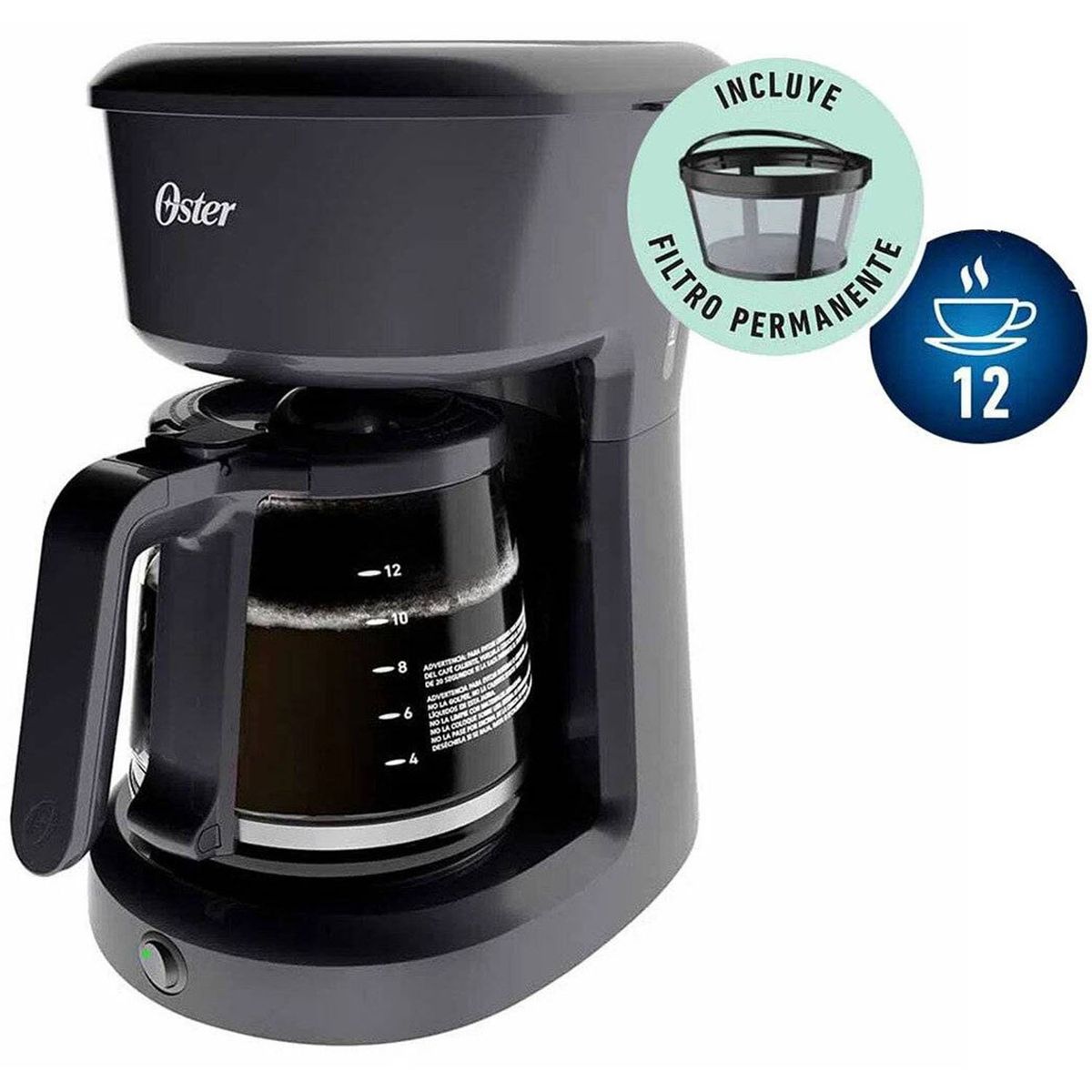 OSTER - Cafetera 12 Tazas Filtro Permanente BVSTDCS12B