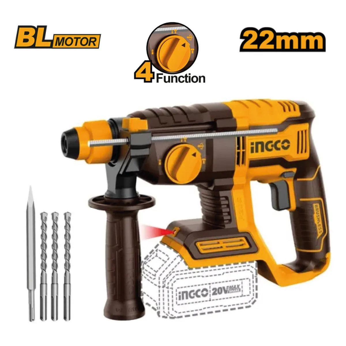 INGCO TOOLS - Rotomartillo Brushless INGCO 20V 20J SDS PLUS CRHLI20208