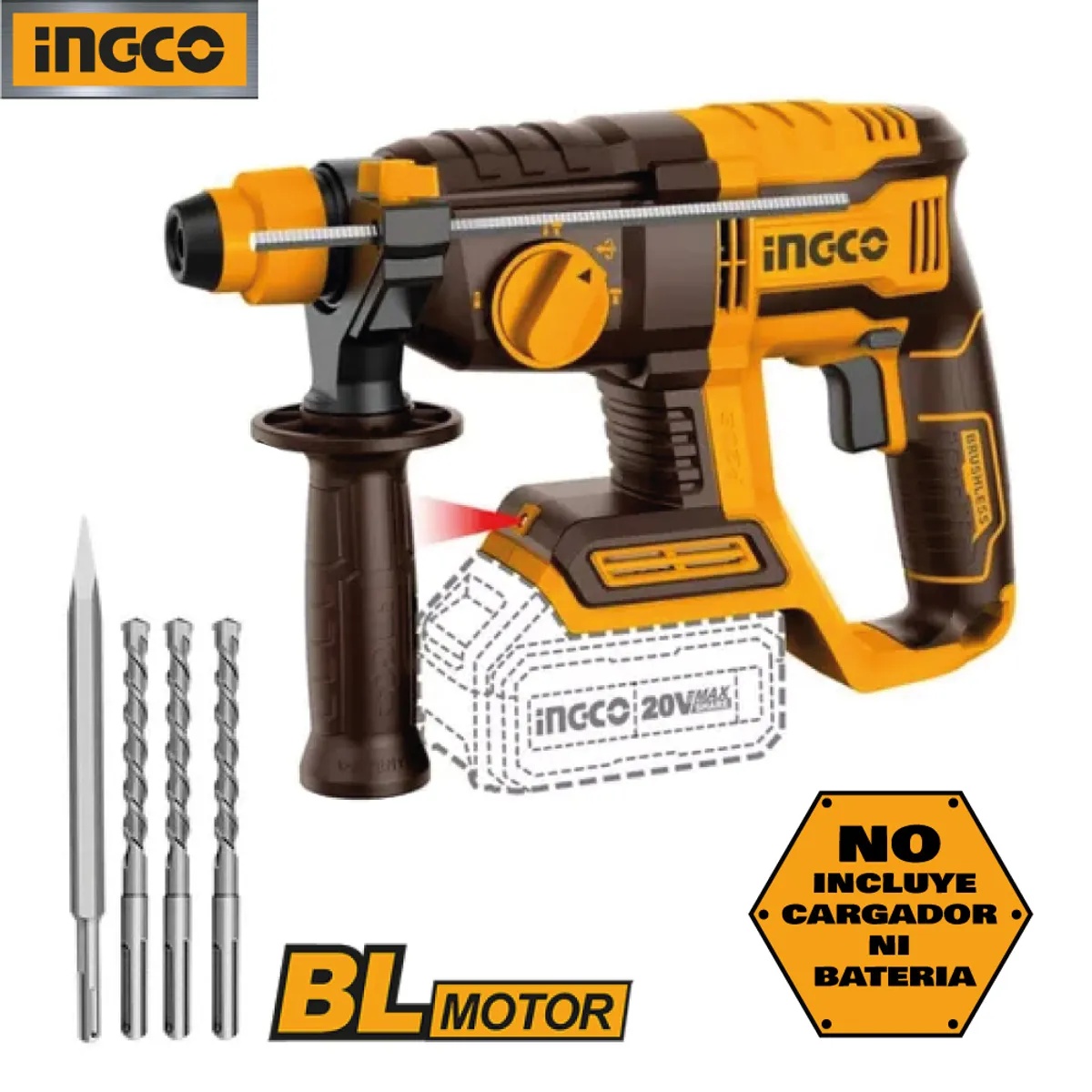 INGCO TOOLS - Rotomartillo Brushless INGCO 20V 20J SDS PLUS CRHLI20208