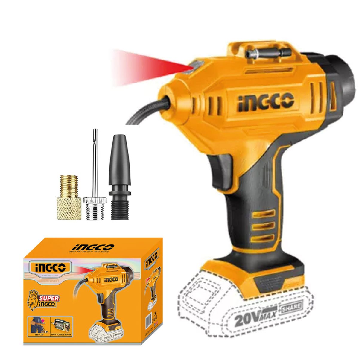 INGCO TOOLS - Compresor Inflador de aire Automático INGCO 20V 150PSI CACLI2018