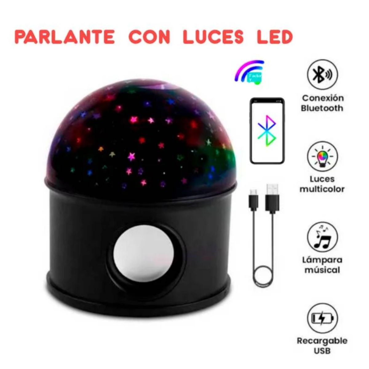 GENERICO - Parlante Bluetooth Bola Mágica Led Proyector Multicolor De Estrellas