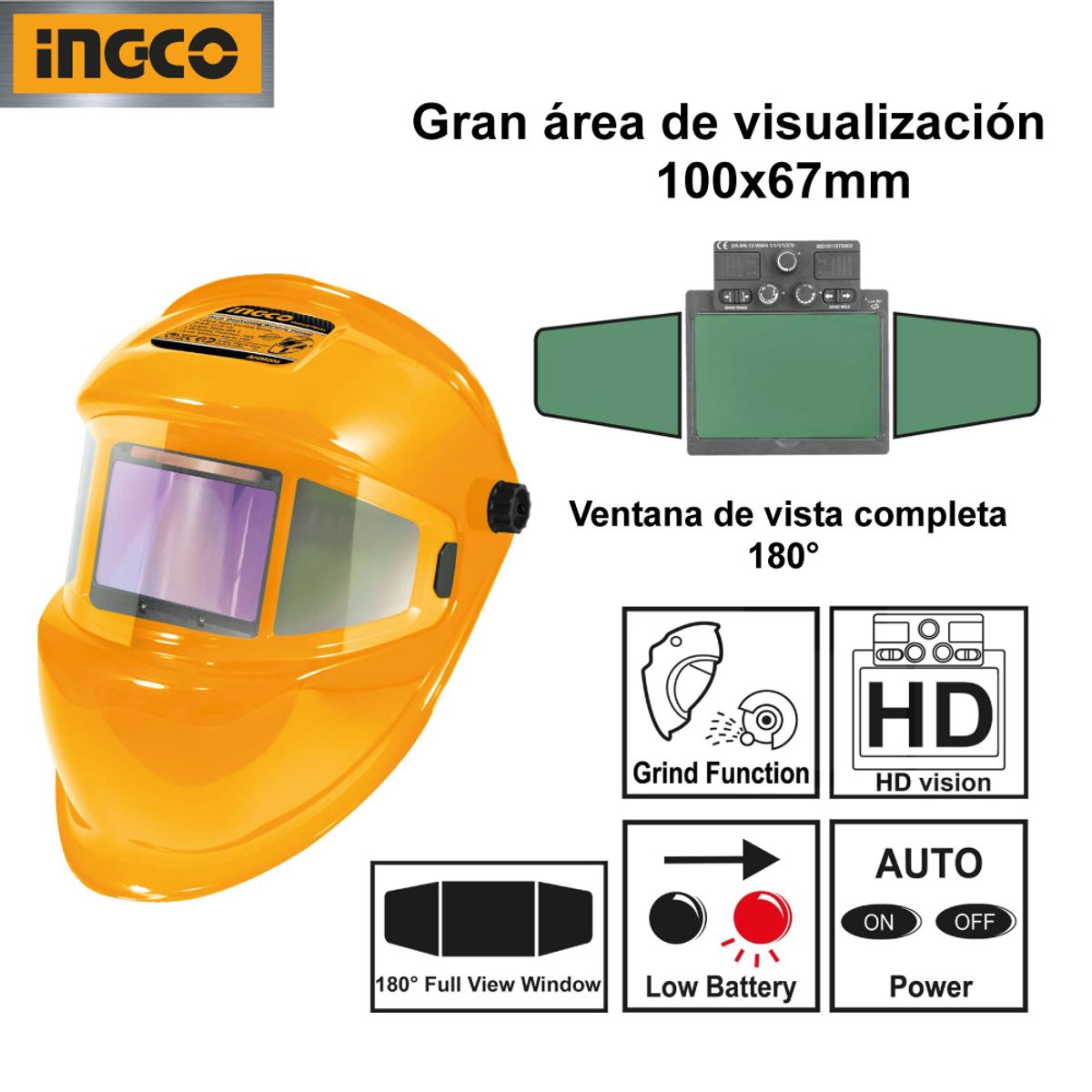INGCO TOOLS - Casco para soldar automático fotosensible 180° INGCO AHM006