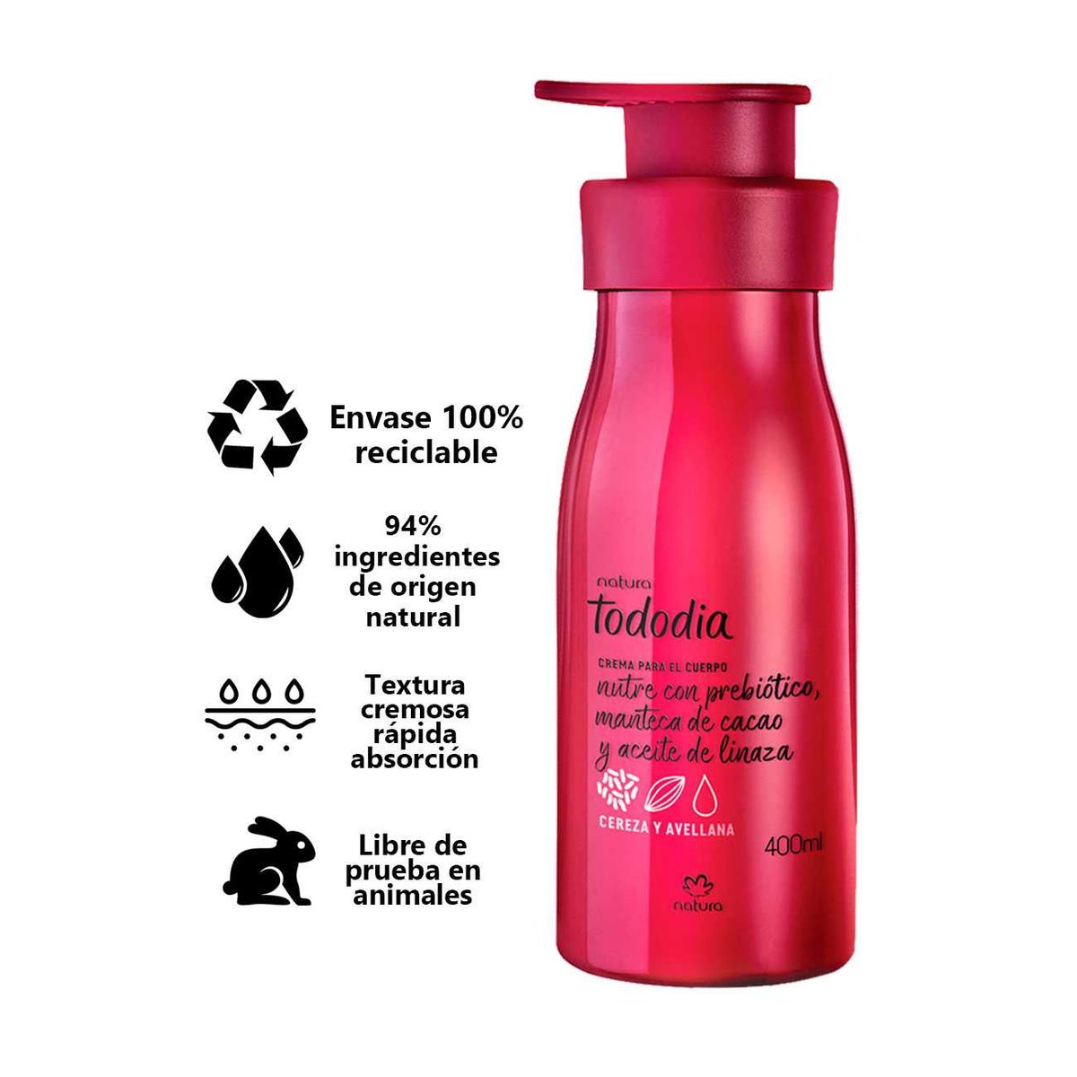 NATURA - Crema Hidratante corporal Cereza y avellana 400ml tododia Natura