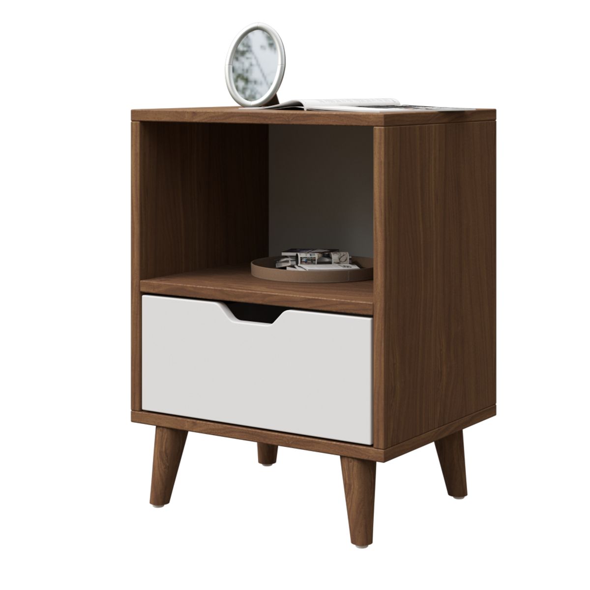 MUEBLES MACRUMO - Velador Vintage moderno con cajón y repisa  -Pignetto