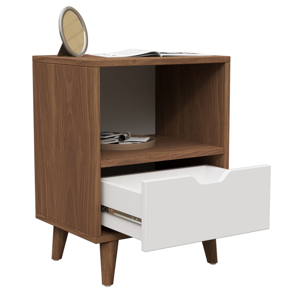 MUEBLES MACRUMO - Velador Vintage moderno con cajón y repisa  -Pignetto