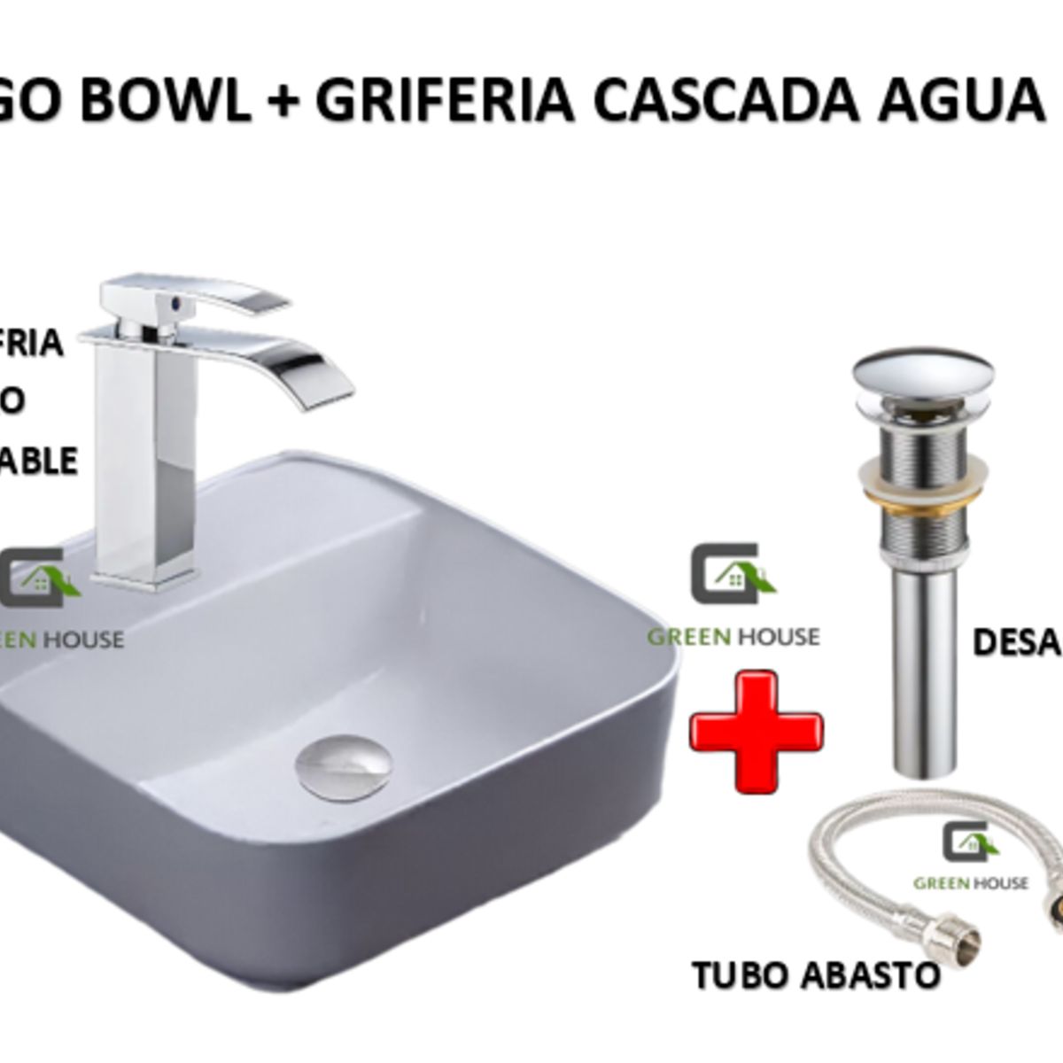 GENERICO - JUEGO BOWL + GRIFERIA ACERO INOXIDABLE CAIDA CASCADA AGUA FRIA 20CM