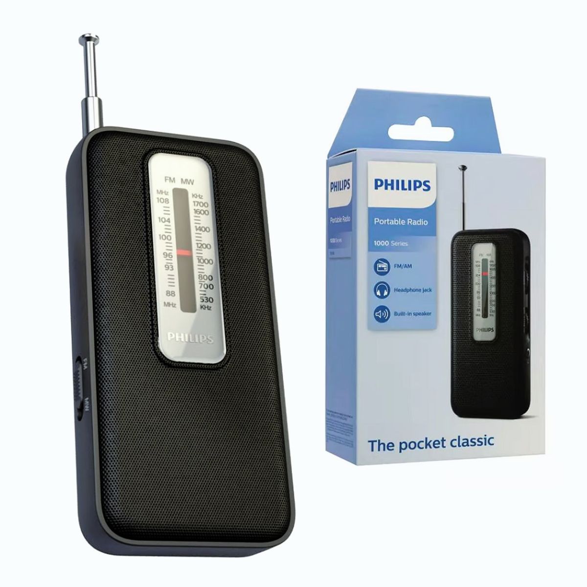 PHILIPS - Radio Portátil a Pilas Retro PHILIPS AMFM - Negro