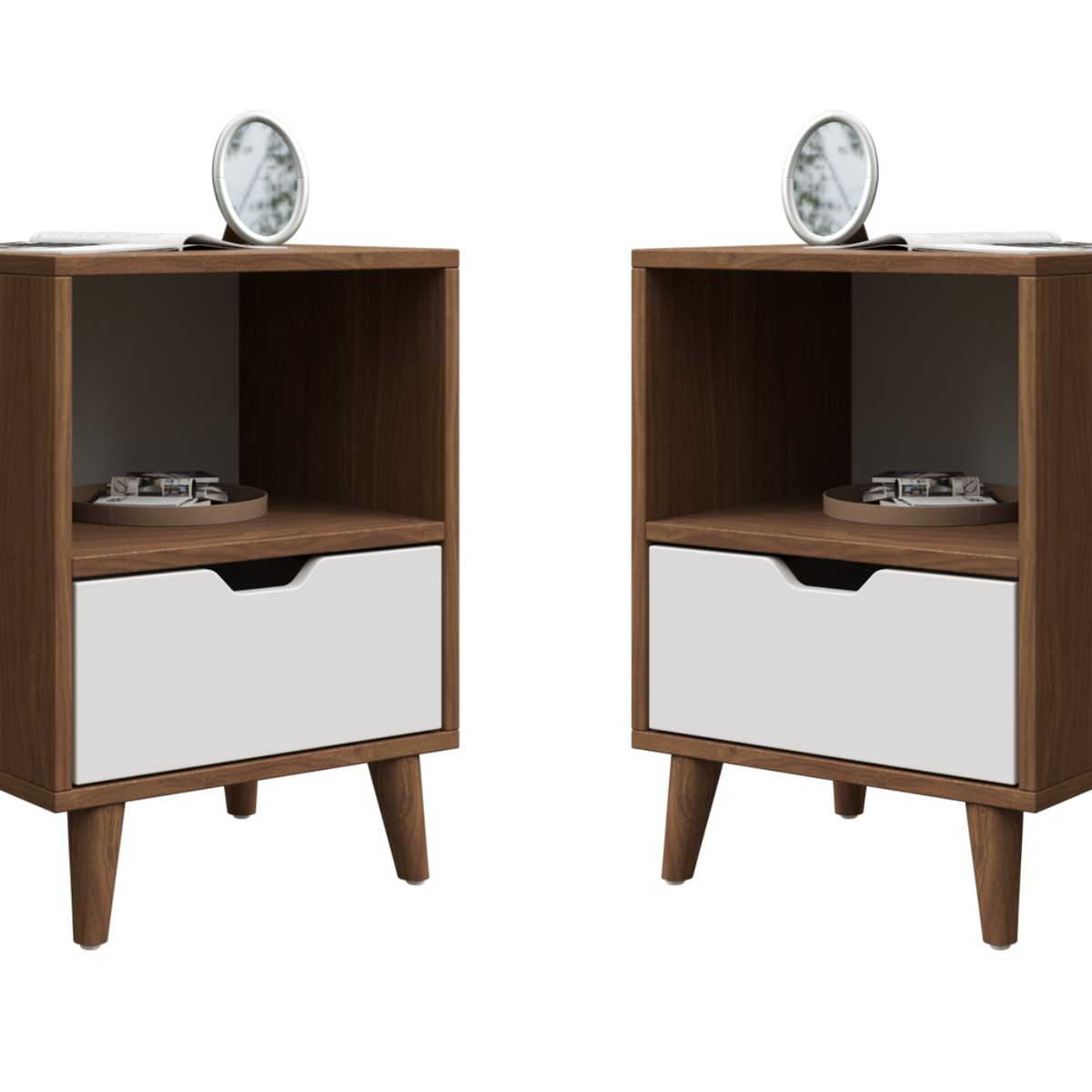 MUEBLES MACRUMO - Velador Vintage moderno con cajón y repisa  -Pignetto
