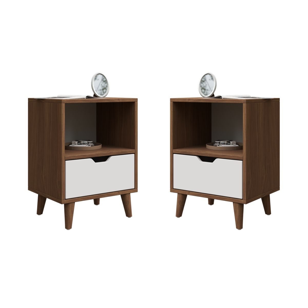 MUEBLES MACRUMO - Velador Vintage moderno con cajón y repisa  -Pignetto