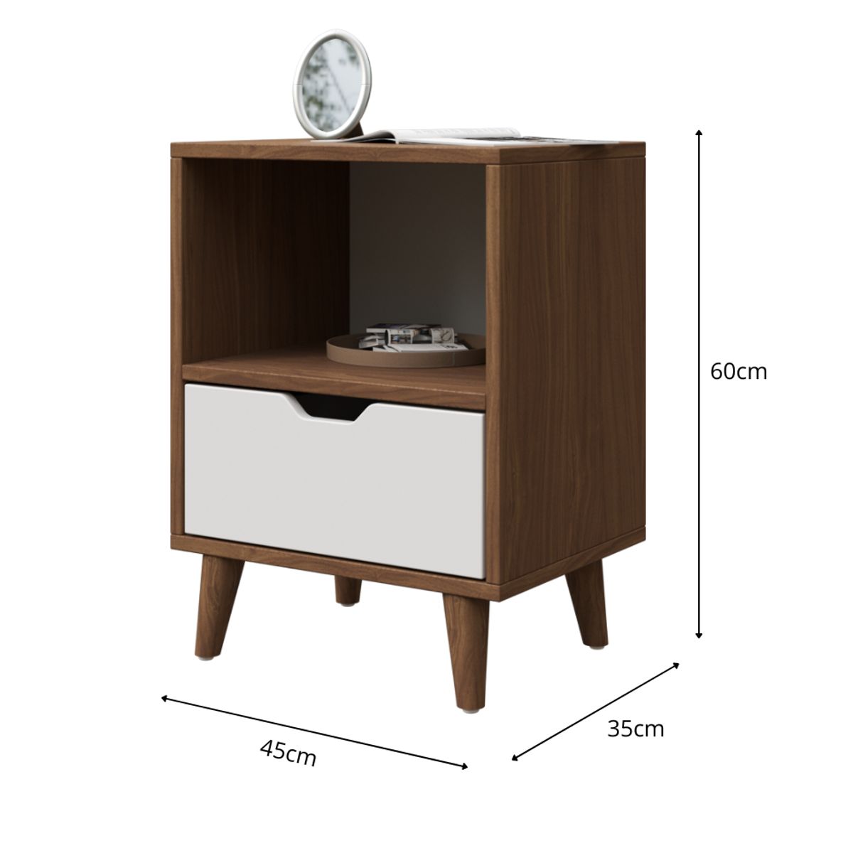 MUEBLES MACRUMO - Velador Vintage moderno con cajón y repisa  -Pignetto