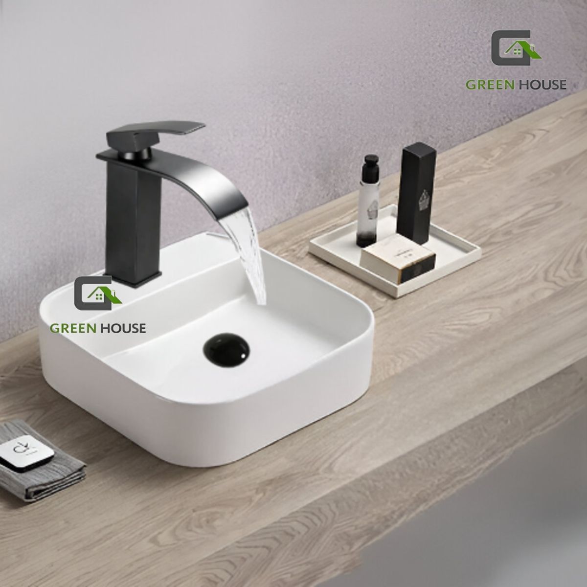 GENERICO - JUEGO BOWL + GRIFERIA ACERO INOXIDABLE NEGRO CASCADA AGUA FRIA 20CM