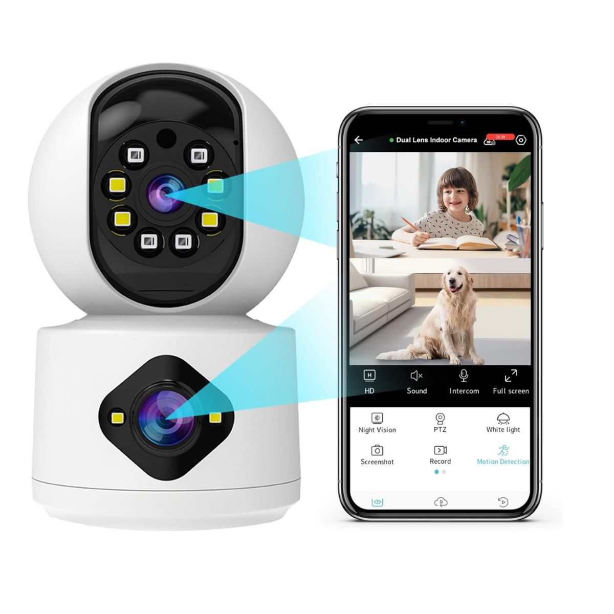 GENERICO - Cámara De Seguridad Vigilancia 360° Wi-fi Dual Lente FHD Audio Bidireccional