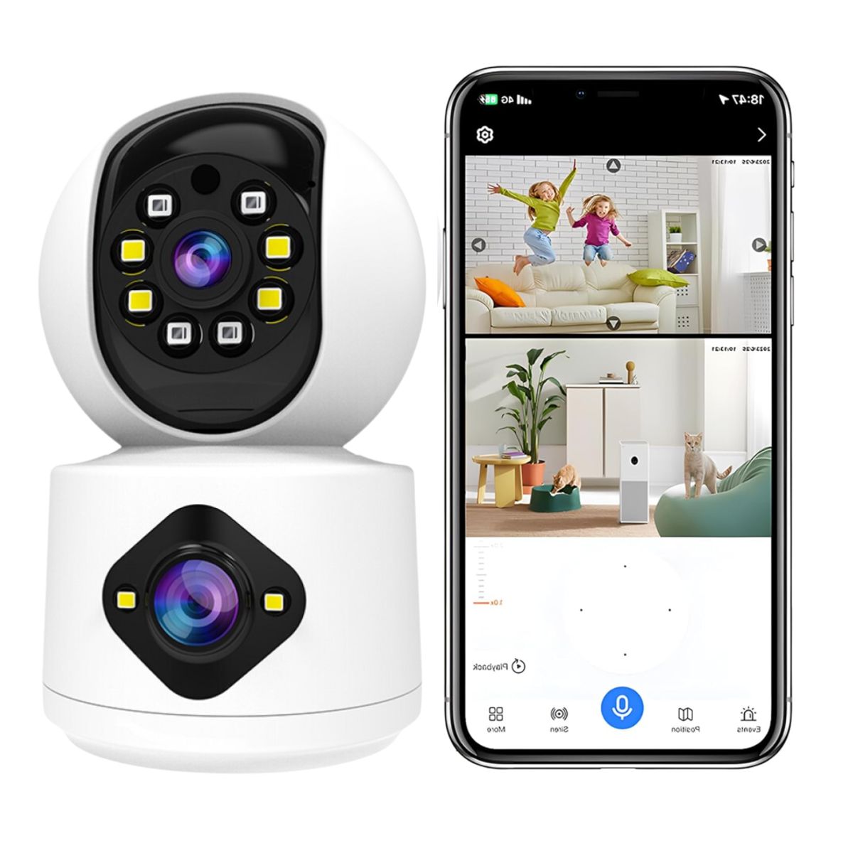 GENERICO - Cámara De Seguridad Vigilancia 360° Wi-fi Dual Lente FHD Audio Bidireccional