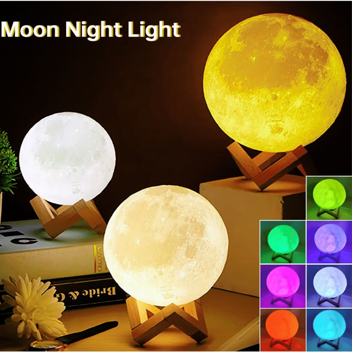 GENERICO - LÁMPARA LUNA 3D 16 COLORES CON CONTROL REMOTO Y TÁCTIL