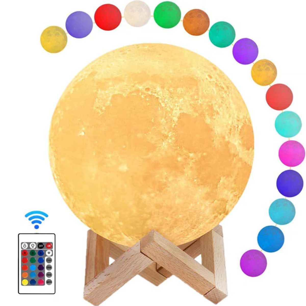 GENERICO - LÁMPARA LUNA 3D 16 COLORES CON CONTROL REMOTO Y TÁCTIL