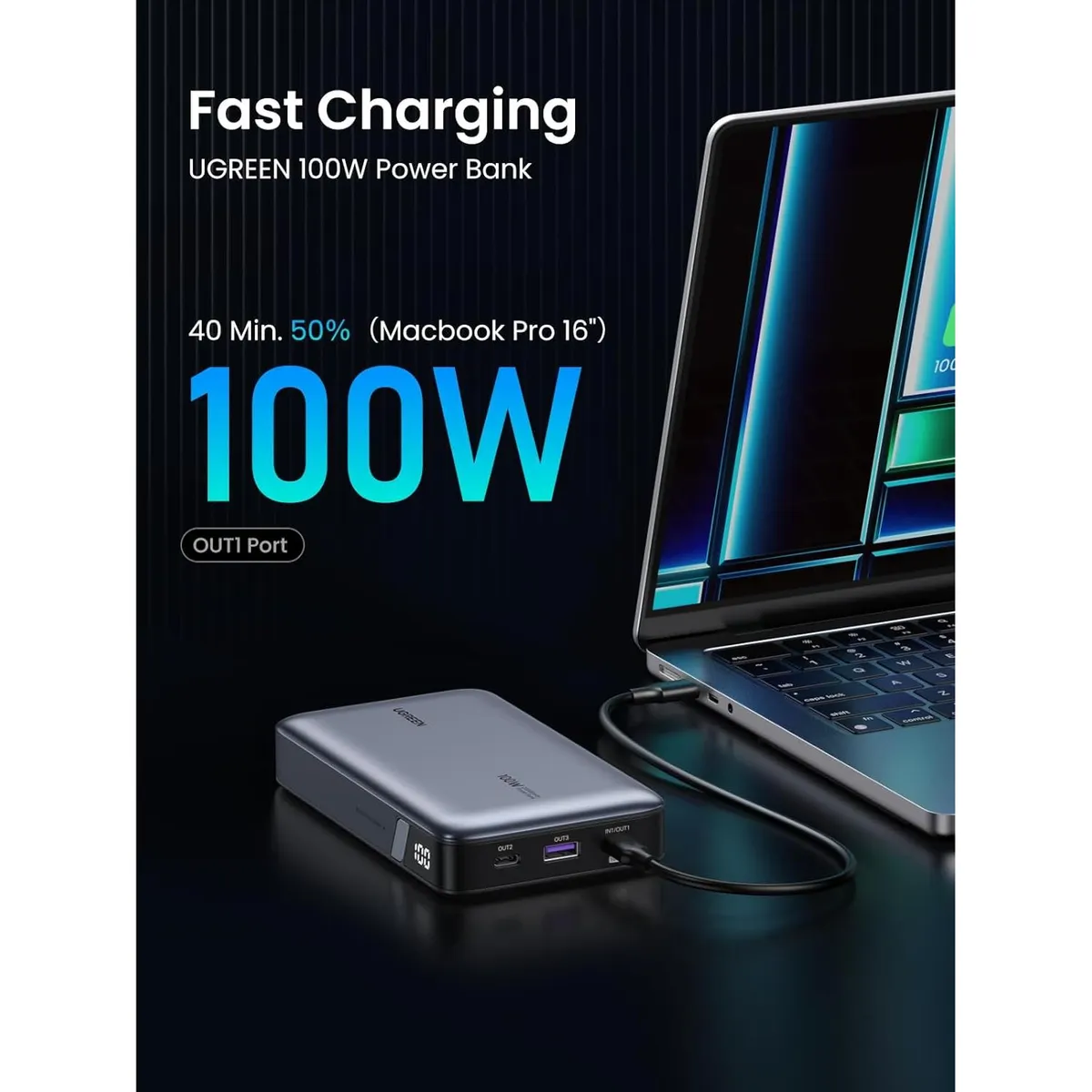 UGREEN - Cargador portátil Nexode 20000 mAh 100W Powerbank UGREEN PB720 - 25188