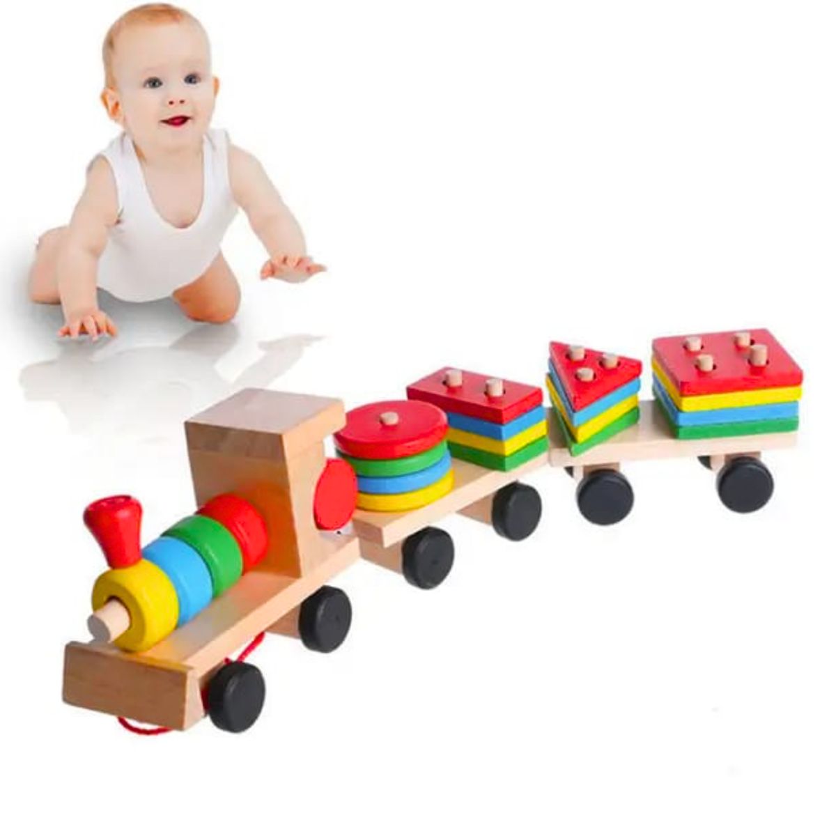 GENERICO - JUGUETE TREN DE MADERA CON FIGURAS GEOMETRICAS