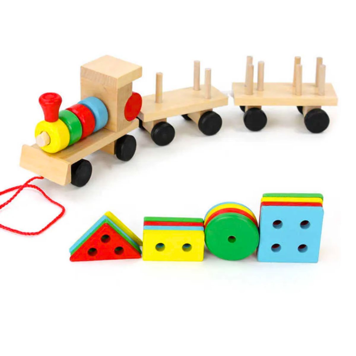 GENERICO - JUGUETE TREN DE MADERA CON FIGURAS GEOMETRICAS