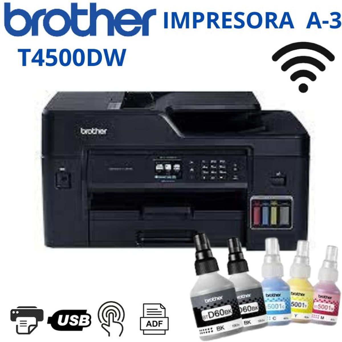 Brother - Impresora t4500dw Sistema Continuo WIFI Brother Multifuncional